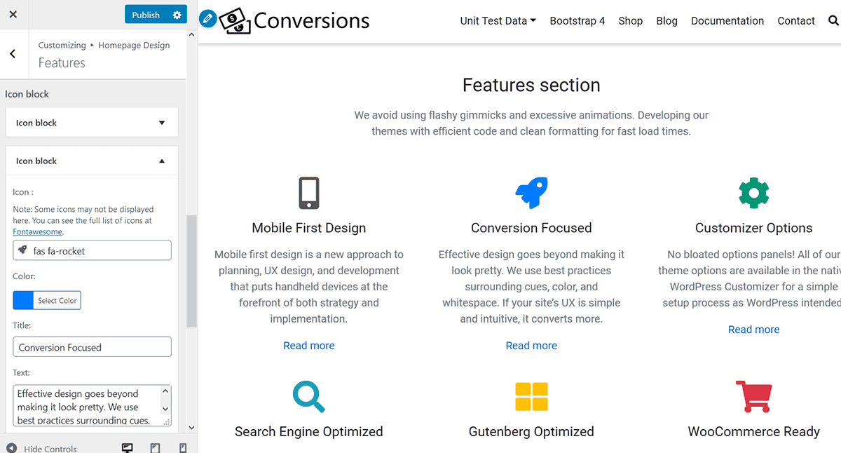 homepage icon features