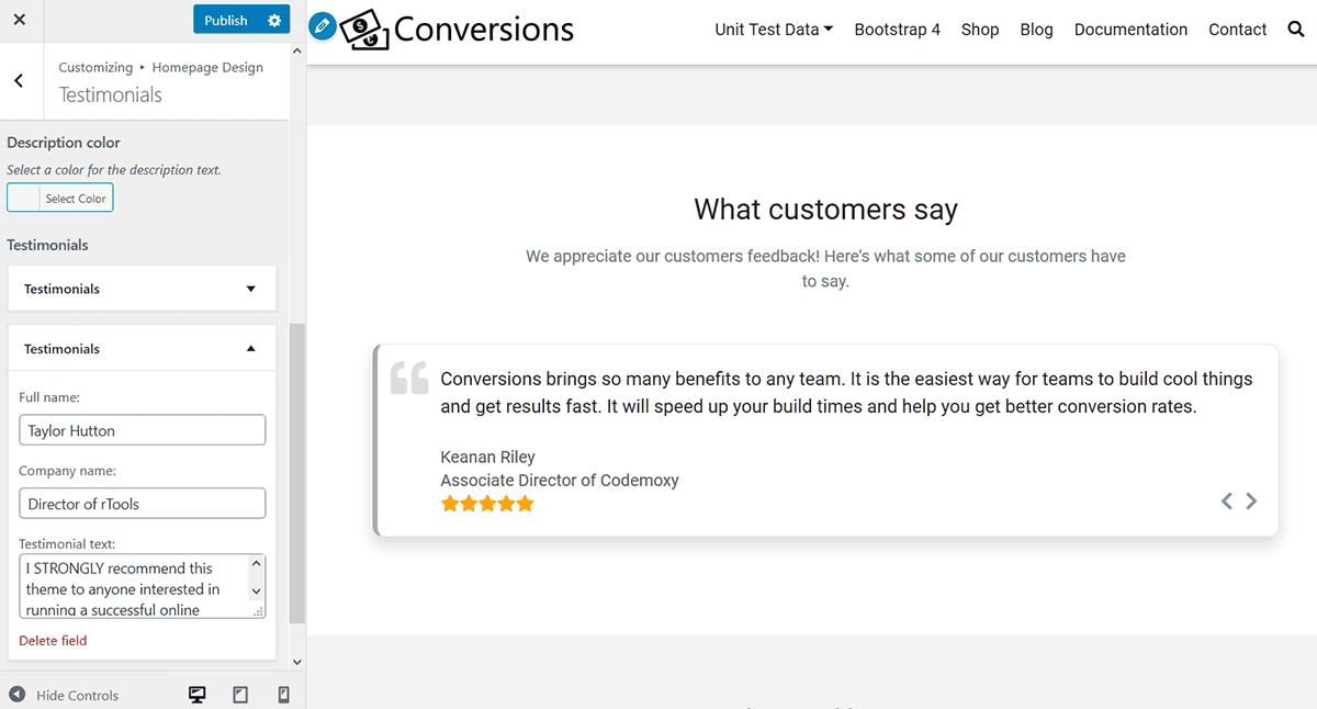 homepage testimonial section