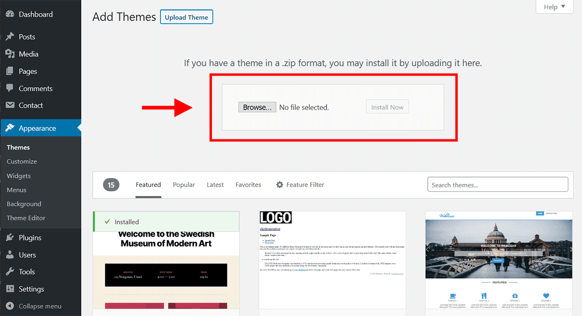 WordPress theme installer