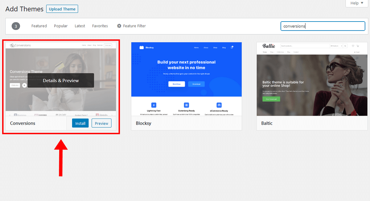 Conversions theme install