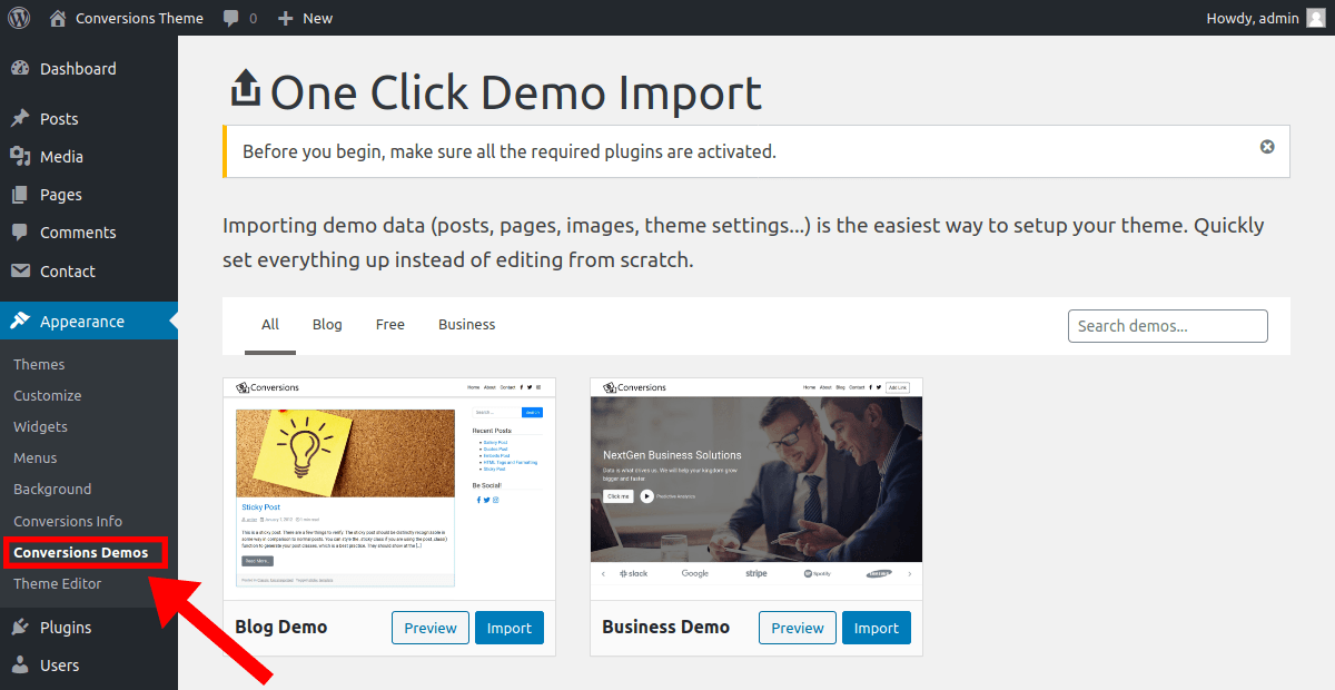 import a demo site